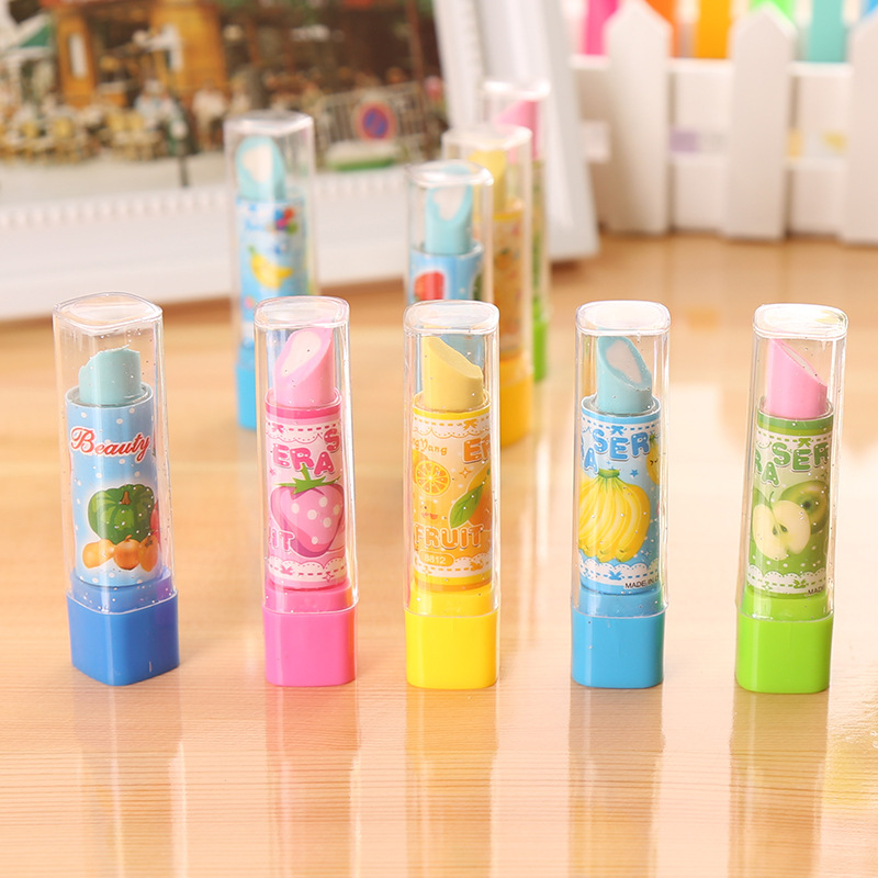 E05 cartoon fruit lipstick eraser creative school supplies primary school student cute prize stationery wholesale
