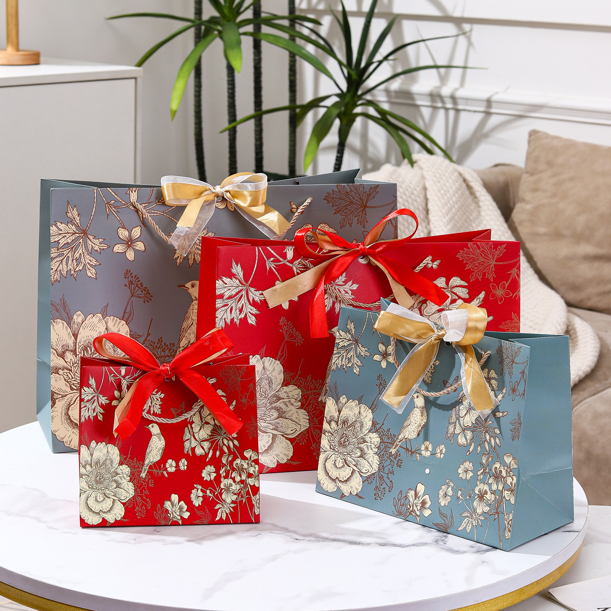 Festive Gift Bag Accompanying Gift High-end Sense Birthday Chinese Style Gift Bag Vintage Packaging Bag Cross-border Paper Bag Red Bag