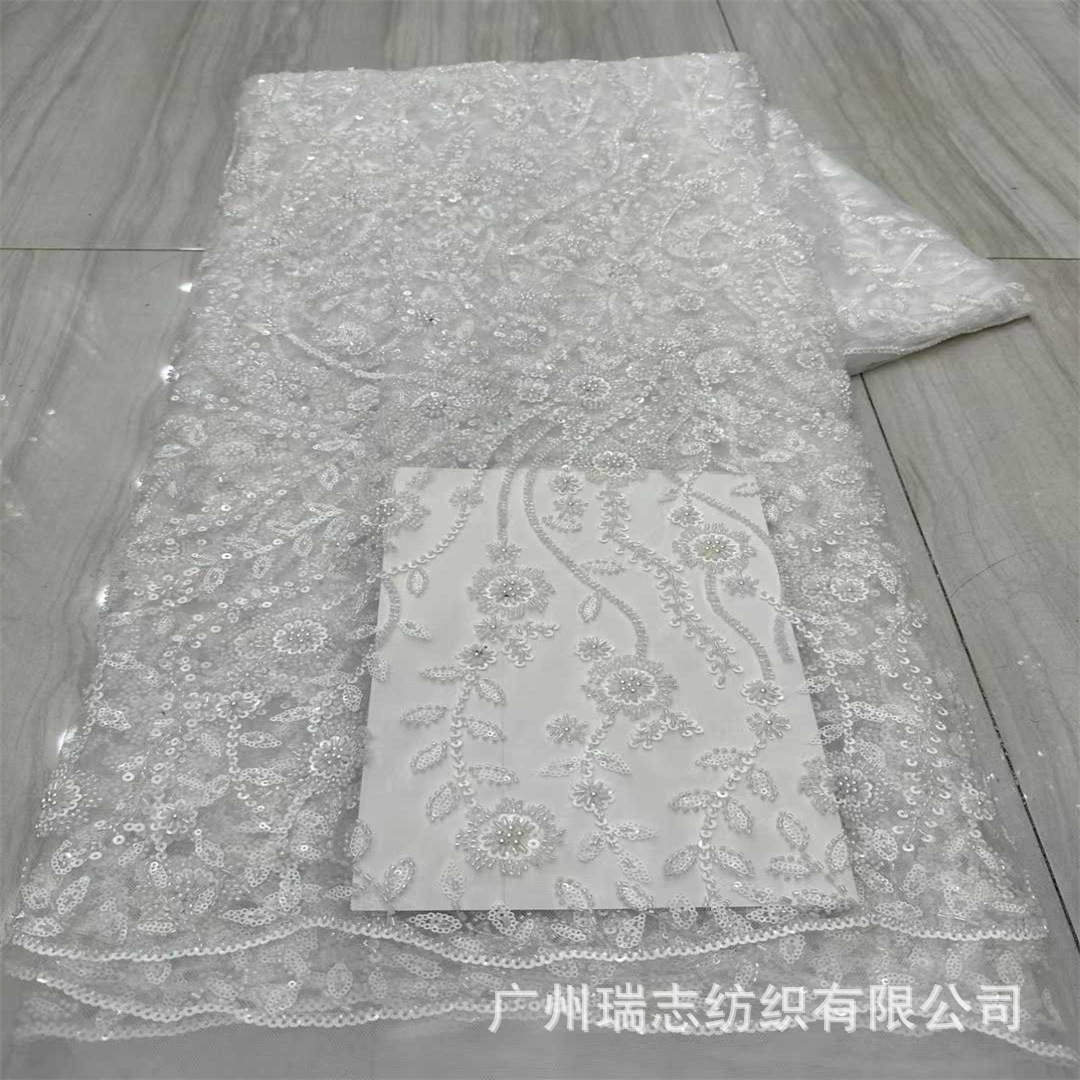 Picture of Full-Width Sequin Embroidered Fabric Lace Ethnic Lace Fashion Banquet Dress Fabric Embroidery Lace