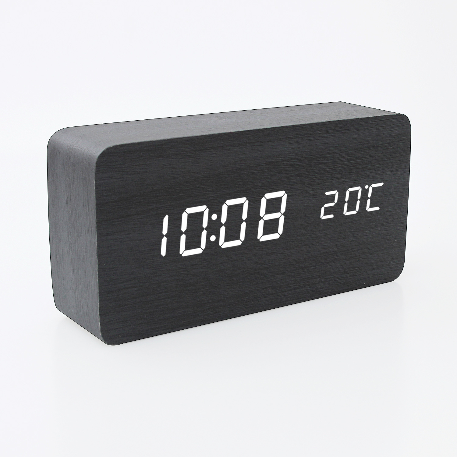Picture of Cross-border simple LED electronic clock display multifunctional desktop wooden alarm clock student children lazy voice control desk clock
