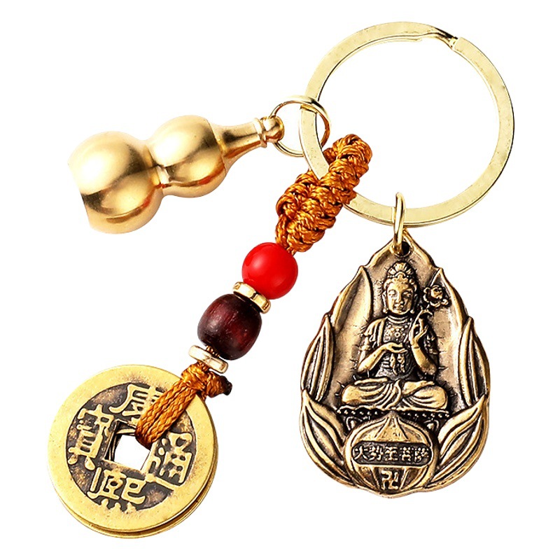 Zodiac Keychain Eight Patron Deity Pendant Real Copper Hollow Gourd Cinnabar Accessories Copper Five Emperor Money Pendant