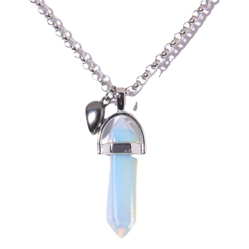 European and American Cross-border Tide Bullet Pendant Love Magnetic Buckle Couple Necklace Natural Hexagonal Column Original Stone Pendant Necklace