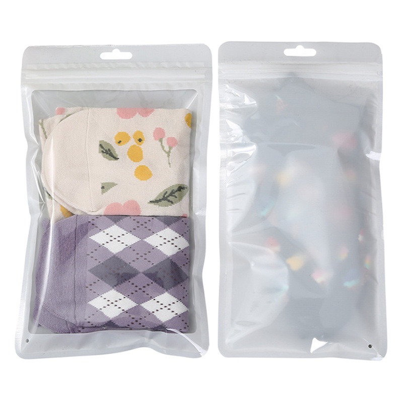 Three-Side Sealing Underwear and Socks Packaging Bag, Classy Storage, Hangable Plastic Bag, Special Blank Wordless Ziplock Bag