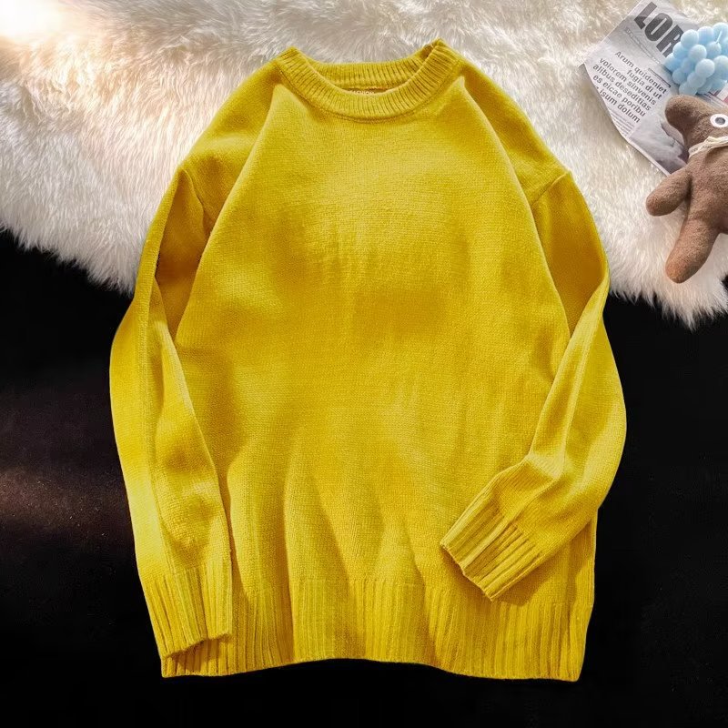 Sweater men's autumn and winter loose lazy style high-grade Japanese retro fleece-lined thick bottoming sweater fashion brand