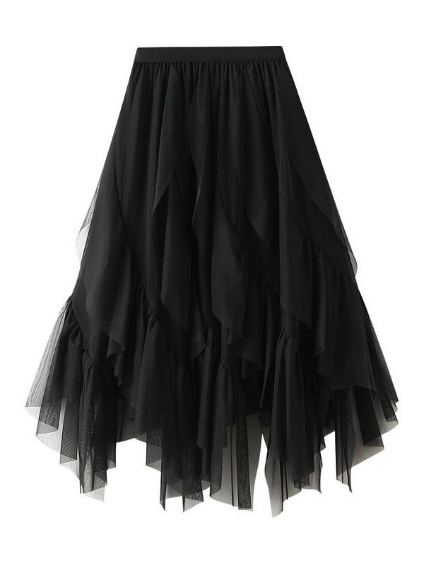 Four Seasons Commuting Ruffled Gauze Skirt Women's High Waist Petite Mesh Skirt