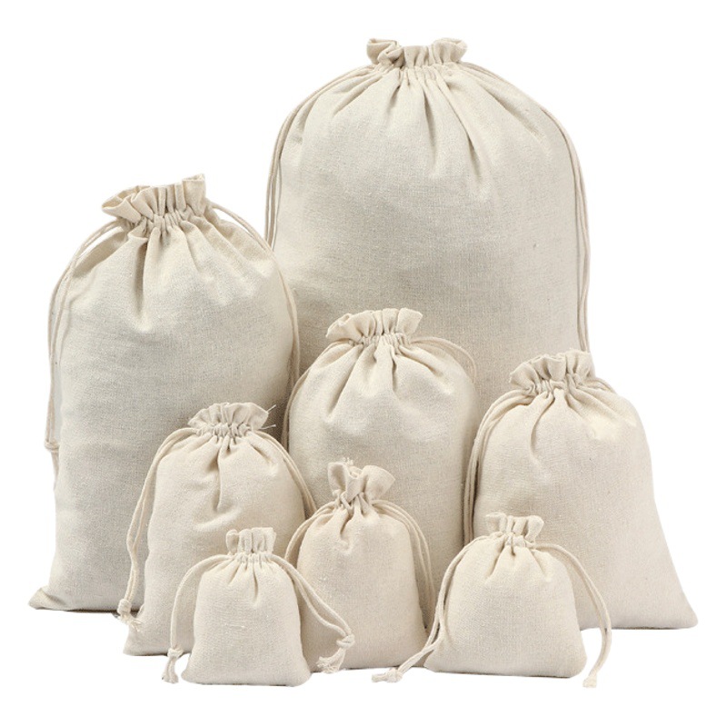 Blank Cotton Drawstring Bag Dustproof Storage Drawstring Pouch Small Cloth Bag Rice Canvas Packaging Bag Canvas Drawstring Bag Customization