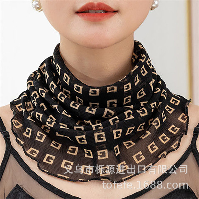 Picture of Varied multi-functional ear-hanging sunscreen veil scarf elastic printed thin face cover lace mesh anti-mosquito