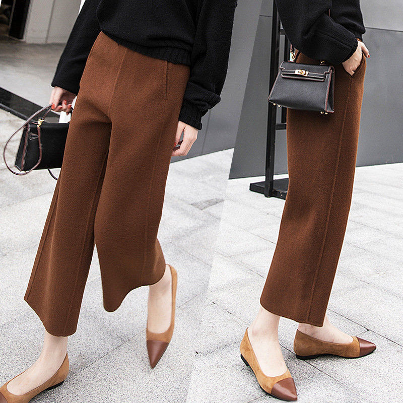 Woolen Wide-leg Pants Women's Autumn and Winter 2023 New High Waist Loose Slimming Casual Straight Pants chic Woolen Cropped Pants