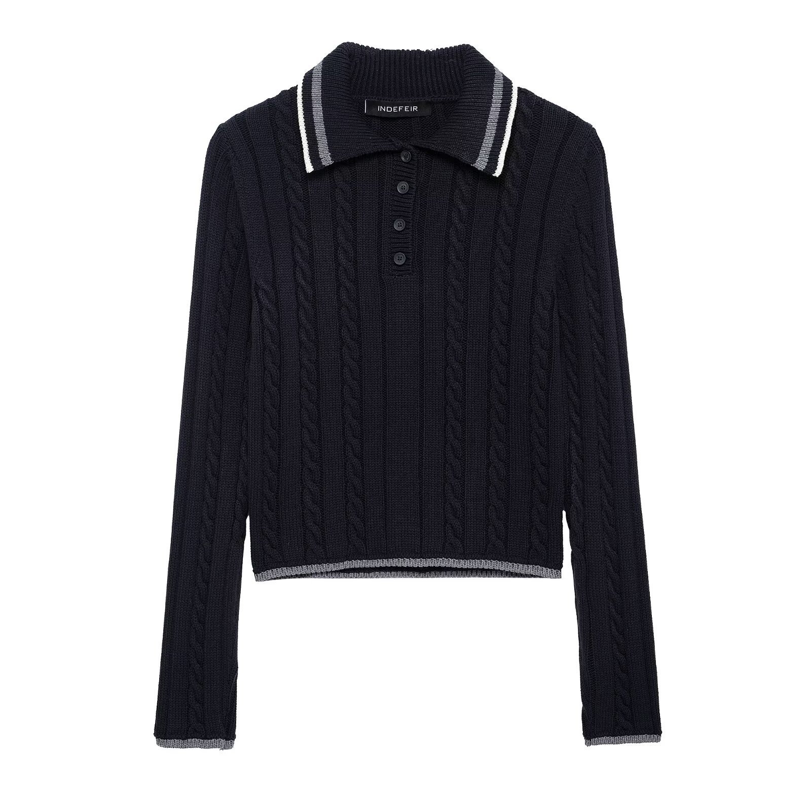 ZA cross-border women's clothing wholesale European and American style spring new Polo collar fashion Joker long sleeve sweater 6771001
