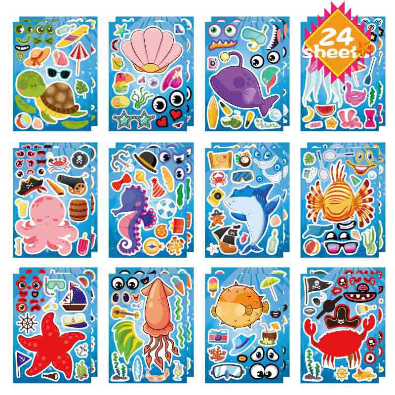 Children's puzzle handmade craft sticker teacher reward sticker cartoon marine animal diy puzzle sticker