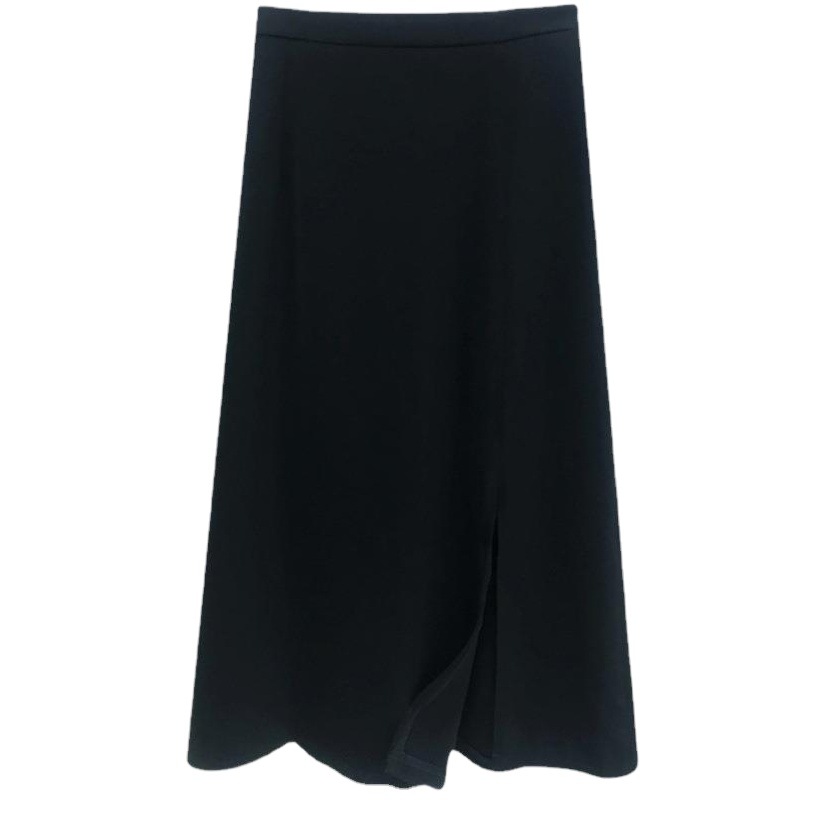 Black Skirt Women's Draping Skirt Split Mid-Long Spring and Summer Design High Waist Small A- Line Over-the-Knee Long Skirt