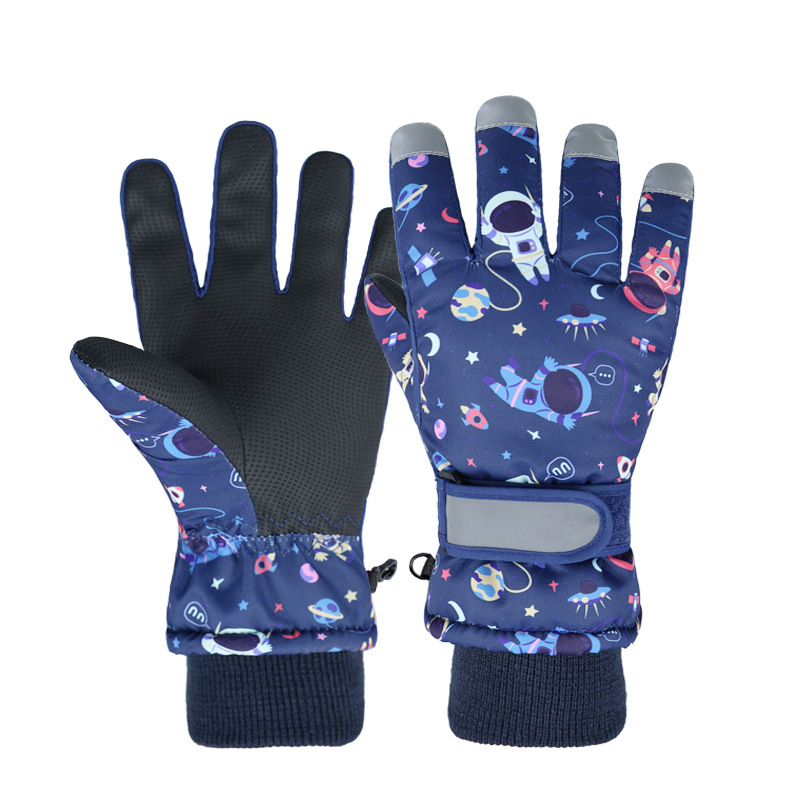 Picture of Children's ski gloves winter children cycling non-slip wear-resistant fleece-lined warm gloves windproof waterproof reflective gloves