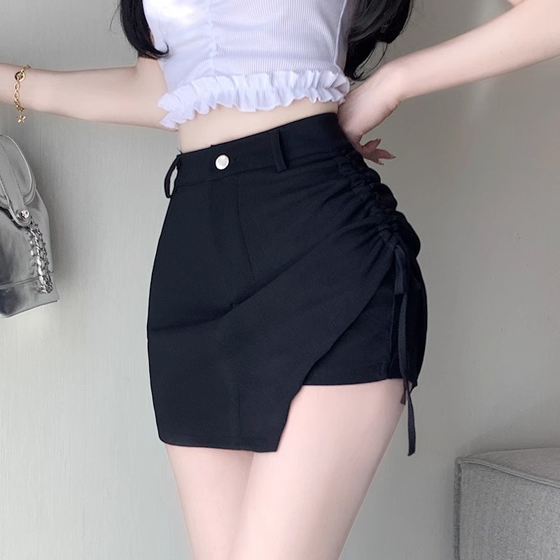 Hot Girl Pleated Skirt Women's 2024 Summer New Anti-walking Black High Waist Irregular A- line Hip Skirt