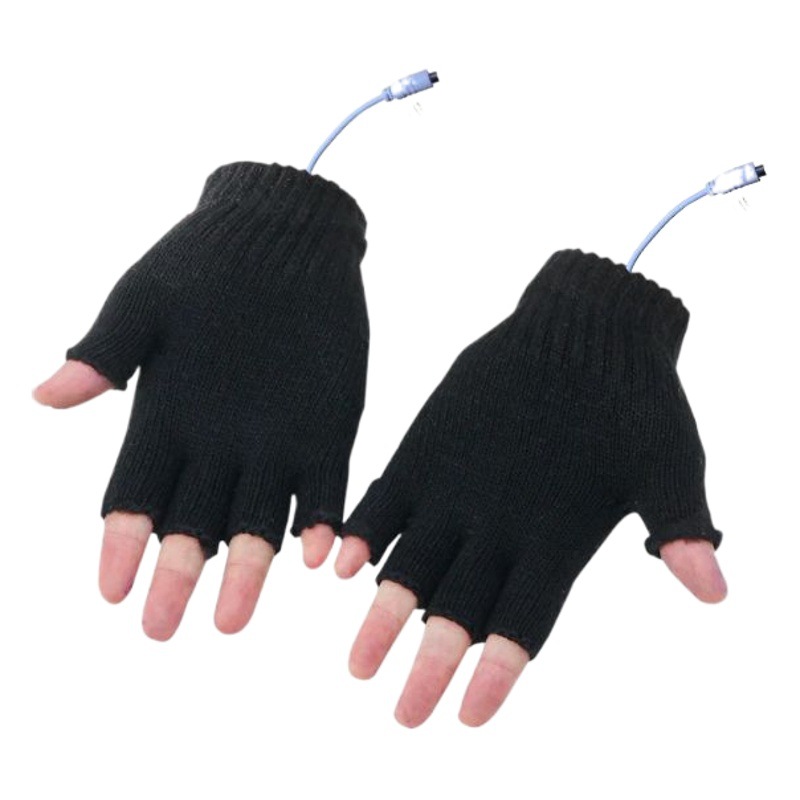 Cross-border source USB gloves winter mobile power electric heating electric half-finger gloves knitted warm heating gloves