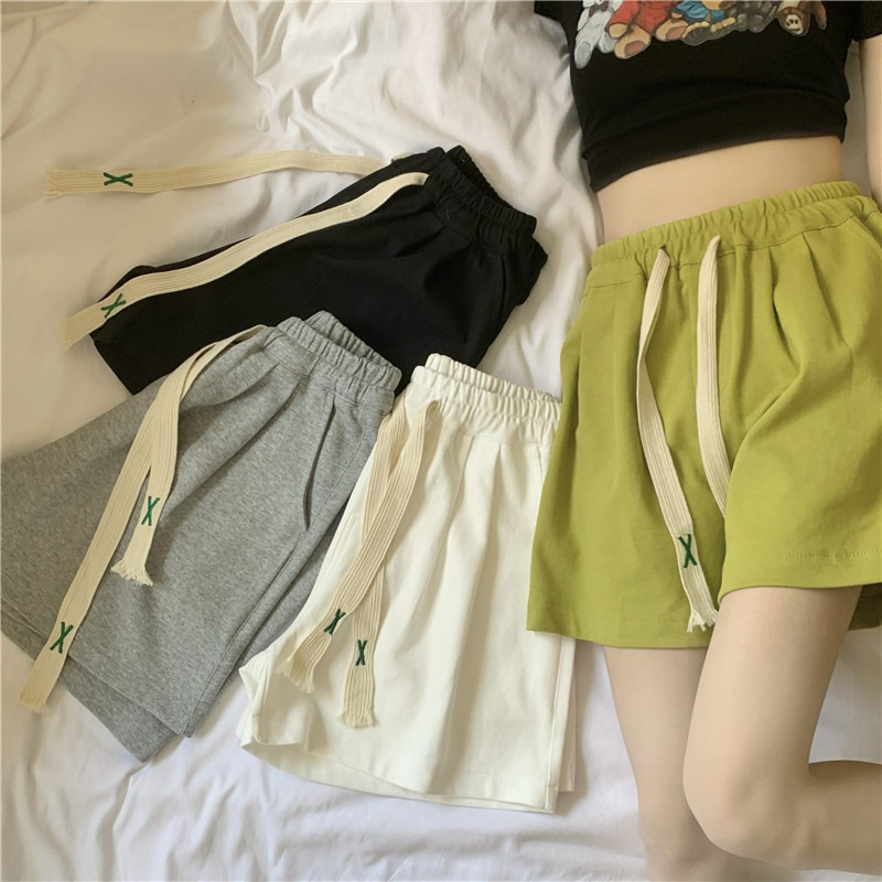 Women's Spring Waist Wide Leg Shorts for Summer Korean Style 2024 New High Waist Slimming Solid Color Casual Pants
