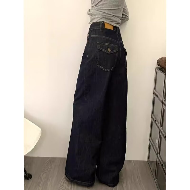 Large Wide Leg Straight Jeans Autumn New Retro Dark Lazy Style Relaxation Niche Mop Pants Ins Style