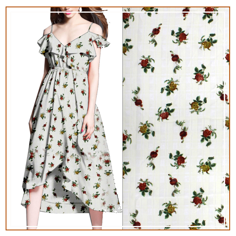 Three Spray Lattice Floral Printed Fabric Children's Women's dress Shirt New Spring and Summer Fabric Semi-transparent New Cloth