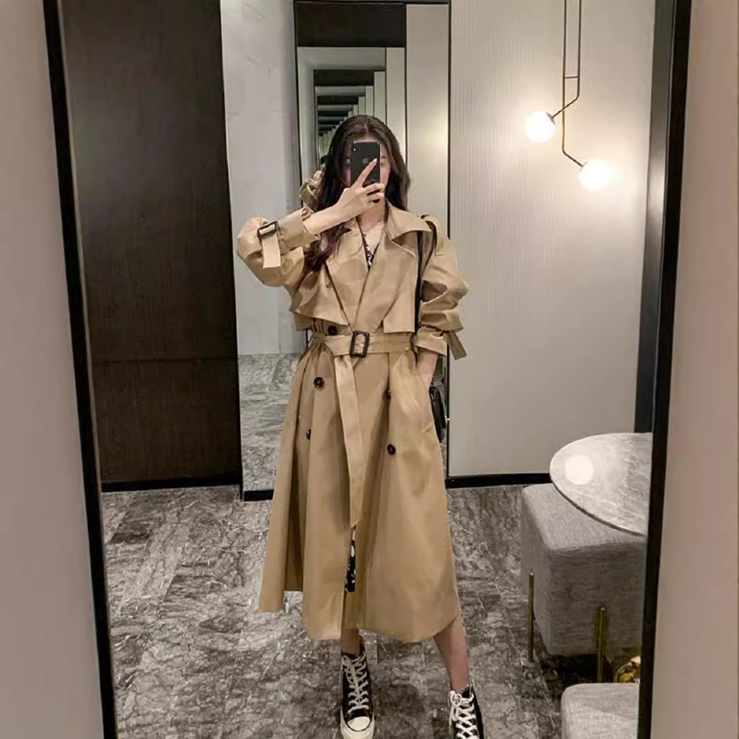Windbreaker Women's 2025 Spring and Autumn Korean Style Casual British Style Small Coat Mid-Length Loose Khaki Jacket Trendy