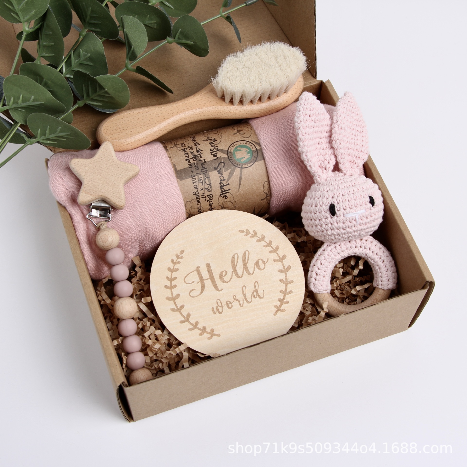 Picture of Cross-border EtsyTemuShein explosions baby newborn full moon gift box rabbit suit crochet wooden toys