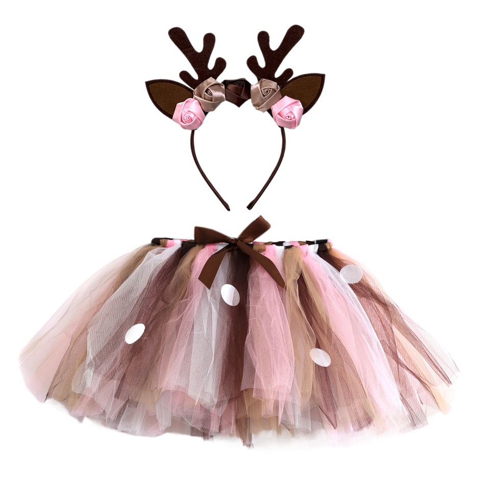 Christmas girls' round skirt antler headband children Princess hand tied pettiskirt tutu skirt two-piece set