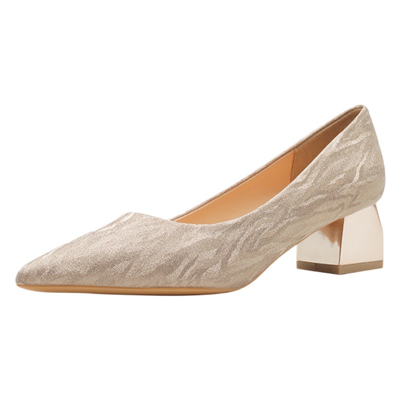 Wedding Shoes for Women 2023 New Style Non-Tiring Wedding Dress Wedding Bride Shoes Champagne Gold Thick Heel Bridesmaid High Heels Large Size
