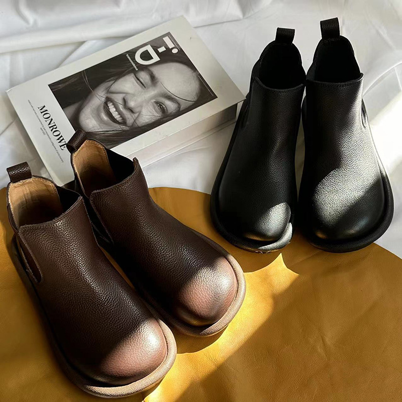 Platinum Disi Genuine Leather Women's Ankle Boots Top Layer Cowhide Vintage Artistic All-Match Smoke Boots Fashion Chelsea Women's Boots