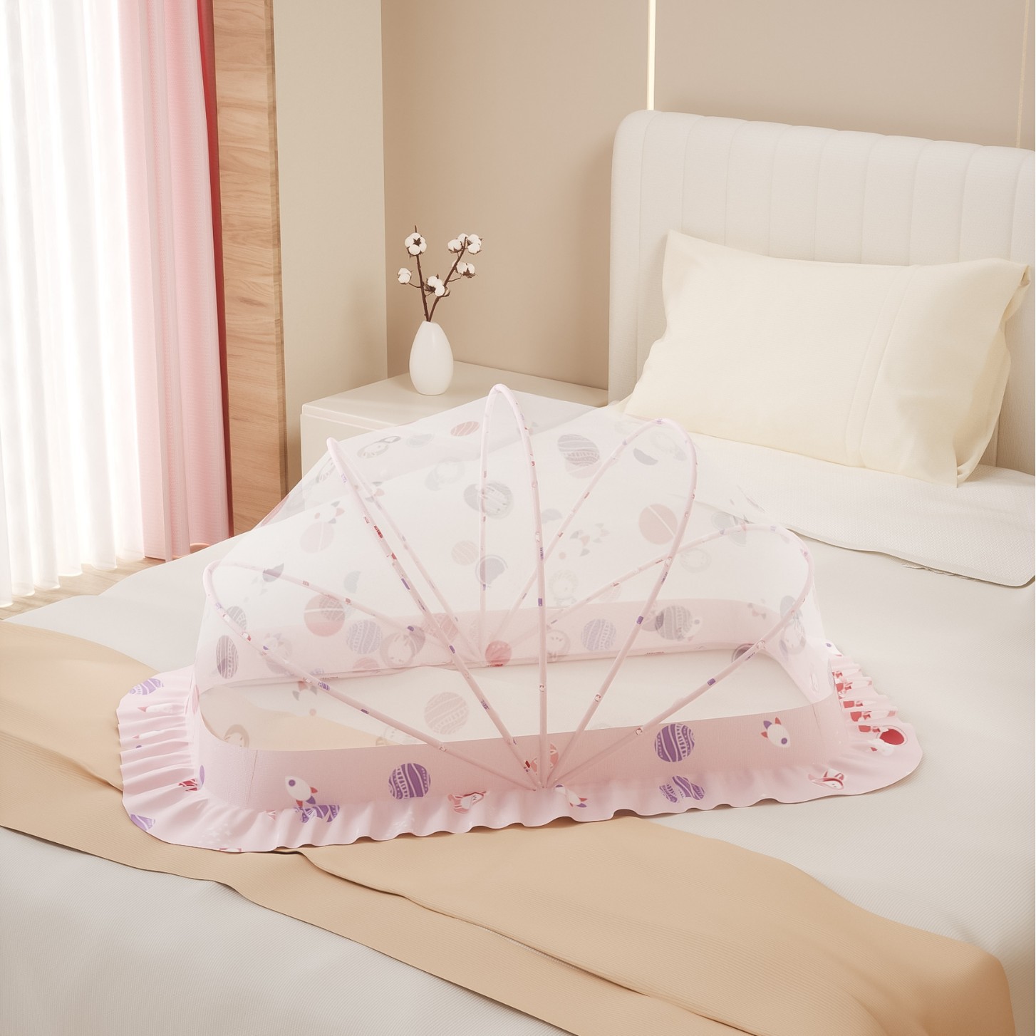 Picture of Baby Mosquito Net, Full-Cover Yurt for Babies, Foldable Universal Crib Mosquito Net for Infants and Toddlers, Light-Blocking