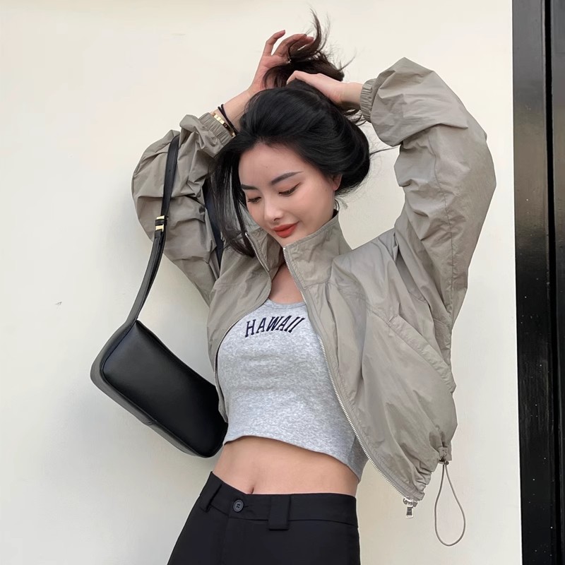 Thin Short Sun Protection Clothing for Small Women 2024 Summer New European Stand-up Collar Outdoor Sun Protection Clothing Thin Jacket