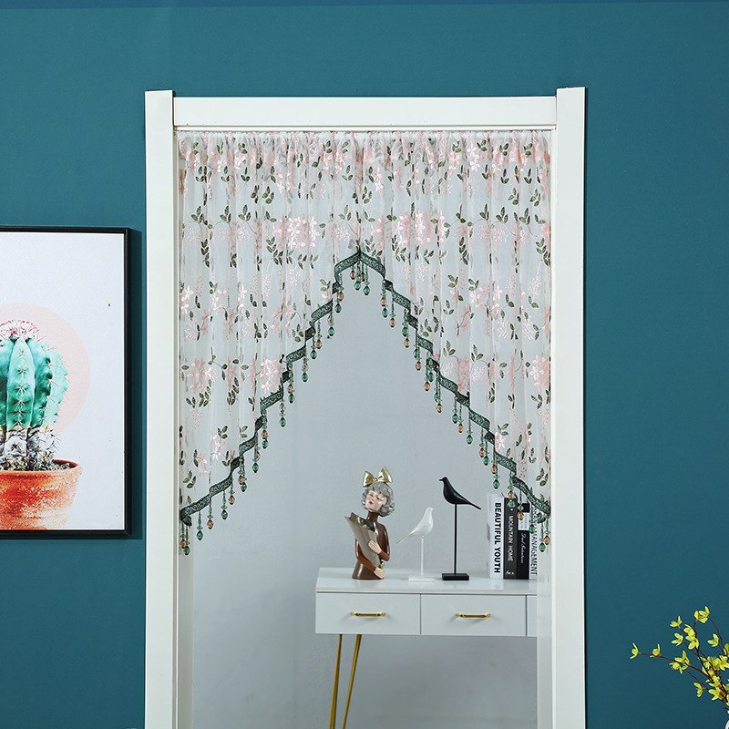 American Style Light Luxury Pendant Gauze Curtain Non-perforated Door Curtain Embroidered Half Triangle Curtain New Style Bedroom Entrance Partition Decoration