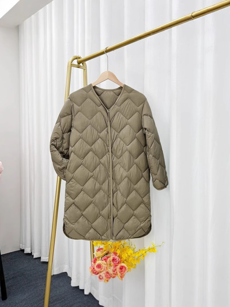 Picture of Cross-border TikTok autumn and winter new lightweight down jacket women's long V-neck long Korean collarless liner coat