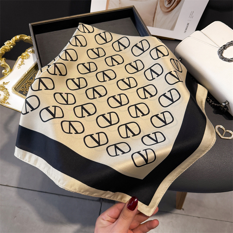 Picture of Letter Pattern Printed Silk Scarf, High-End Versatile Shawl, Sun Protection Neck Scarf, Small Square Scarf, Headscarf, Women's Scarf