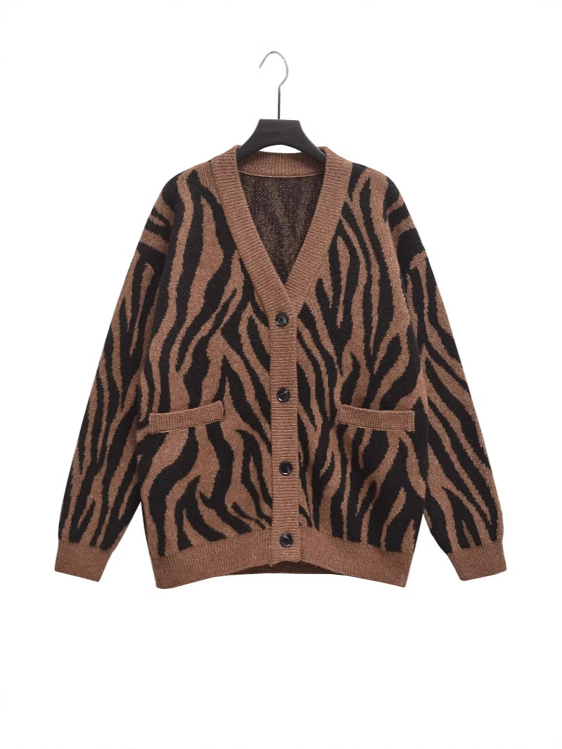 Foreign Trade European and American Style 2024 Autumn New Women's Clothing Animal Pattern Fashion Elegant Jacquard Knitted Cardigan Jacket