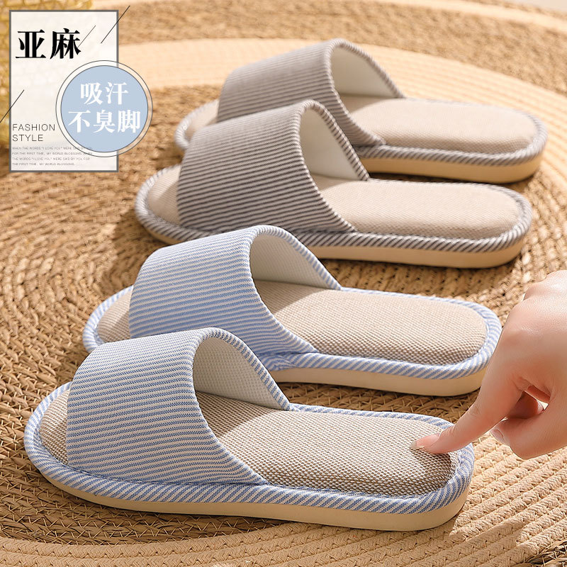 Linen slippers summer home leisure indoor men's wood floor non-slip thick bottom women's spring and autumn cotton and linen slippers wholesale