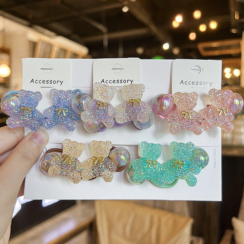 Korean Style New Cartoon Sugar Bear Hair Rope Hair Rope Colorful Starry Sky Bead Wrap Cute Hair Rope Women's Children's Hair Accessories
