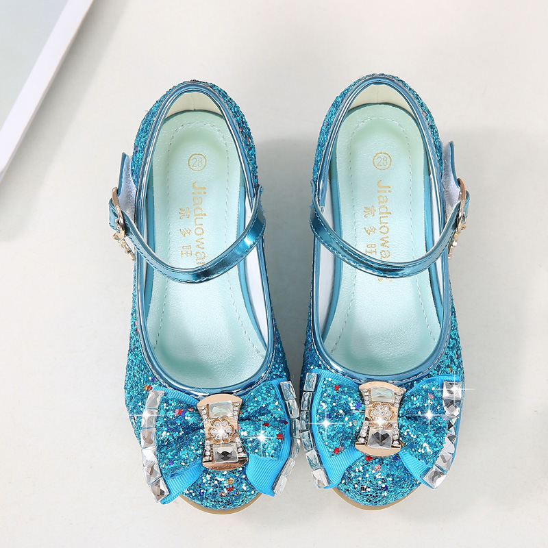 Picture of 2025 Autumn New Girls' Small High Heel Leather Shoes Sequin Upper Bow Decoration Children's Dance Shoes