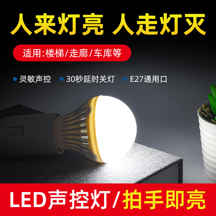 Led stripe voice control bulb property corridor sound and light control radar human body induction lighting E27 screw energy saving lamp