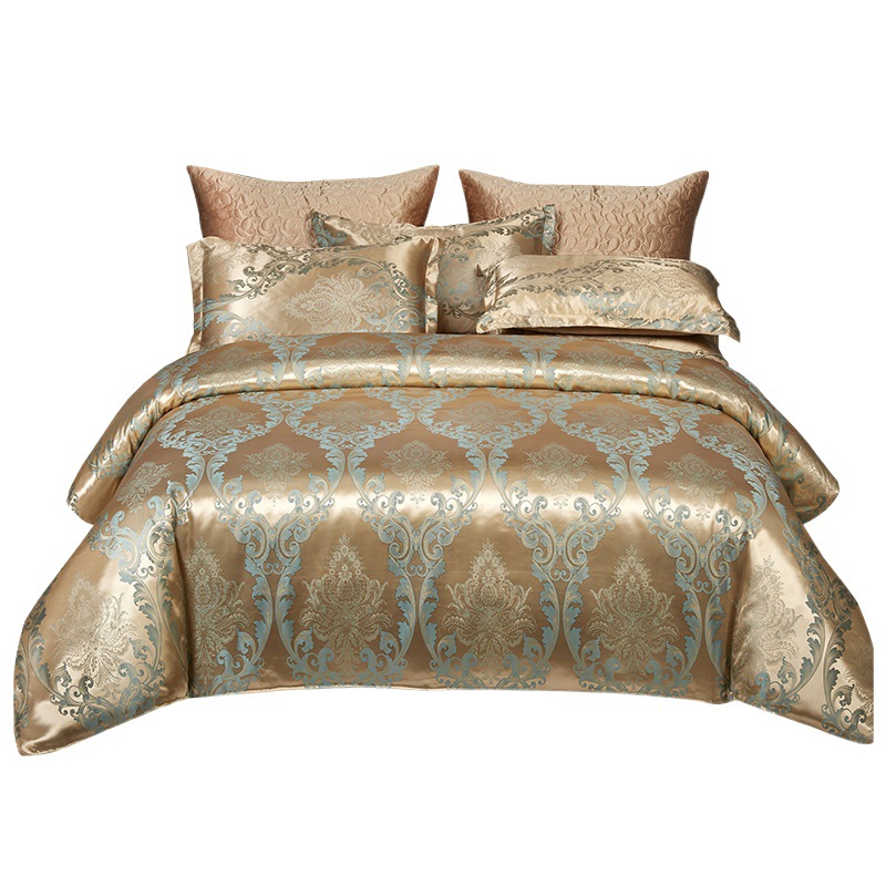 European-style light luxury wedding satin jacquard four-piece set skin-friendly simple brushed bed sheet quilt cover 1.8m bedding