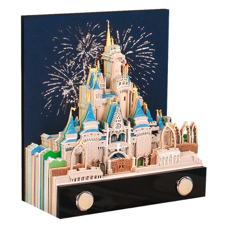3D three-dimensional note paper carving model Cinderella Castle sticky note student boys and girls Cartoon creative art gift