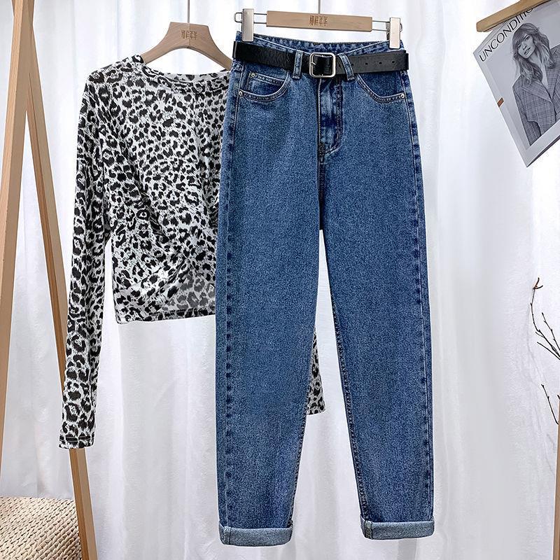 Picture of Korean Style Slim Look High Waist Denim Torre Women's Spring Autumn and Winter Loose High Look Straight Leg Radish Haren Pants ins