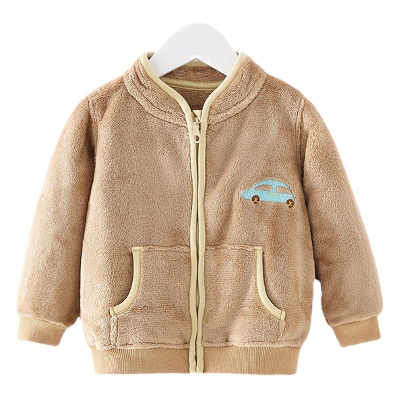 Children's Outwear Spring and Autumn Style Flannel Baby Girls and Boys Cardigan Sweatshirt Infant Top Short Trendy Cartoon