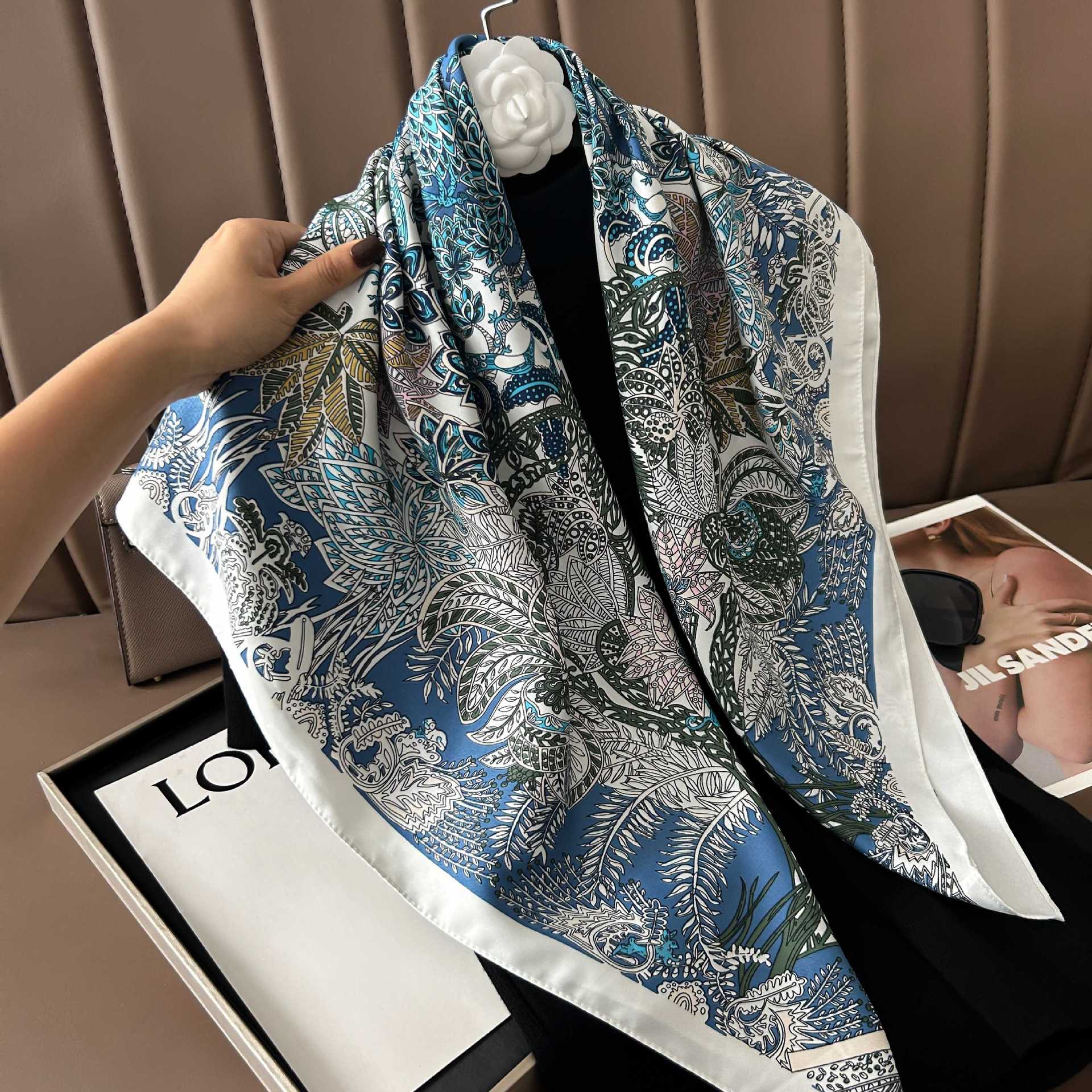 Picture of New 90cm Large Square Silk Elegant High-grade Decorative Shawl Women's Silk Scarf Fashion All-match Professional Scarf
