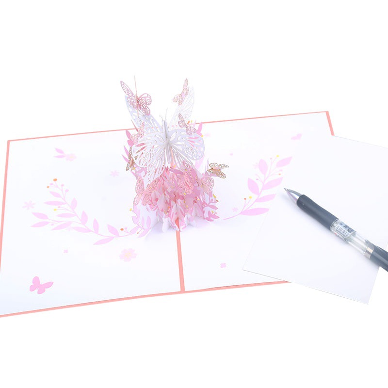 Valentine's Day Stereo Greeting Card Butterfly Flower Basket Blessing 3D Paper Carving Creative Gift Mingxin Card Paper Carving Wholesale