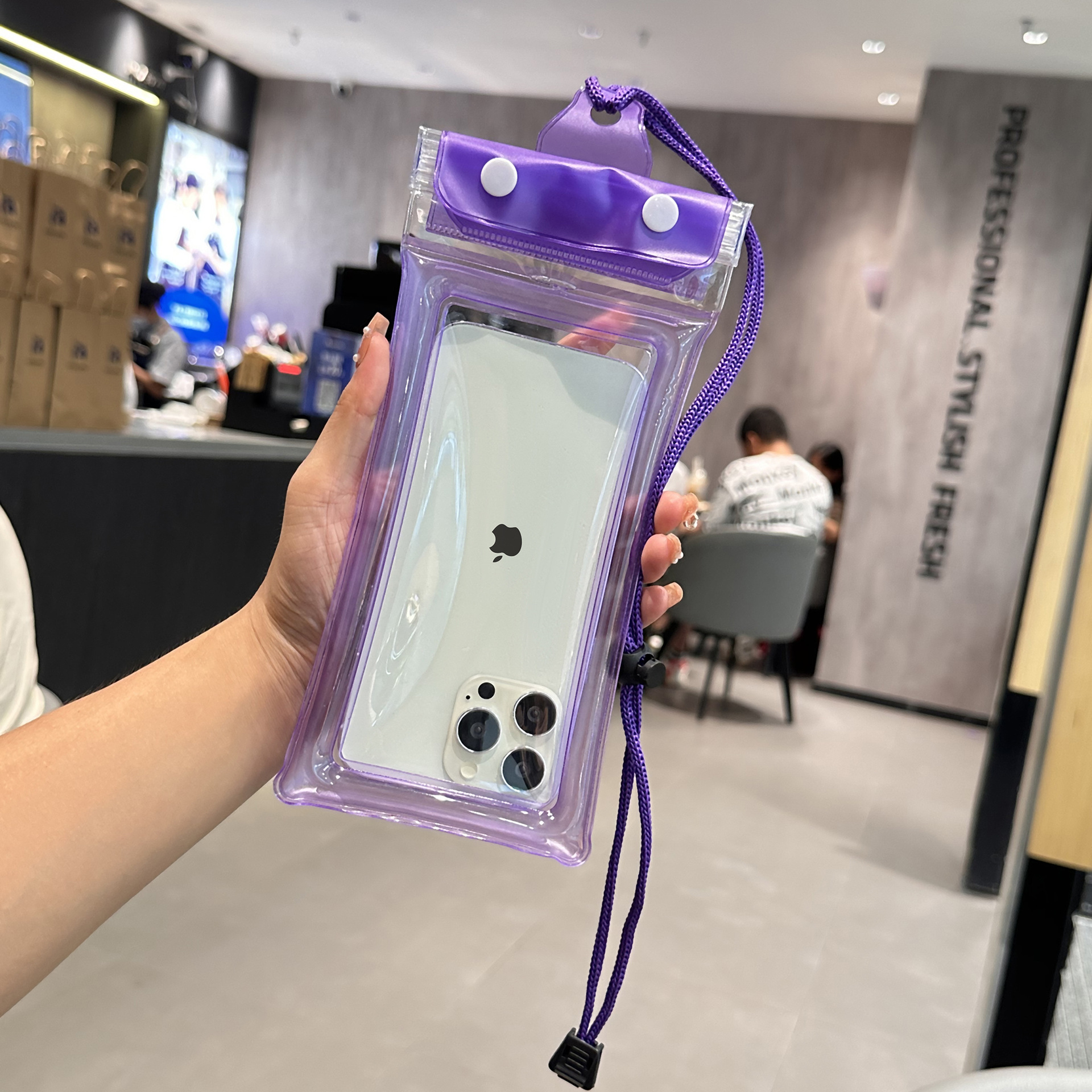 Picture of Cross-border Three Sealed Mobile Phone Waterproof Bag with Touch Screen, Swimming Air Bag, Rafting Halter, Waterproof Mobile Phone Case, Transparent