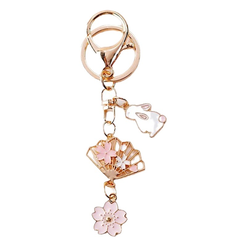 Japanese style fresh flower fan keychain girl heart girlfriends key ring bag pendant accessories gift car