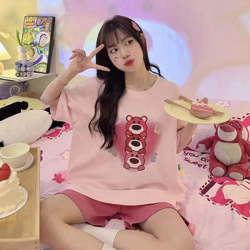 Picture of 2024 Summer Short-sleeved Pajamas Female Students Loose plus size Cute Home Clothes Two-piece Suit Spring and Autumn Summer