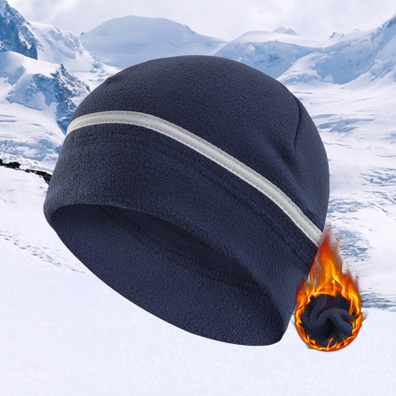 Reflective Strip Fleece Hat Winter Outdoor Cold Hat Riding Warm Hat Ski Hat Night Running Reflective Sports Ear Hat
