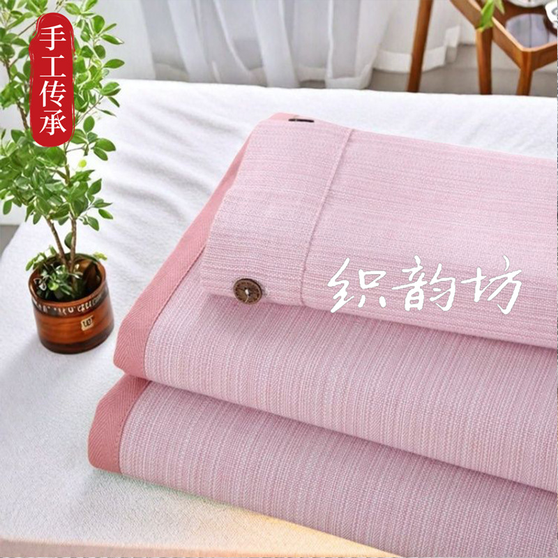 Summer Pure Cotton Coarse Cloth Cooling Mat Bed Sheet Three-Piece Set Kang Sheet Coarse Cloth Single Piece Linen Quilt Kang Sheet Houndstooth Pattern