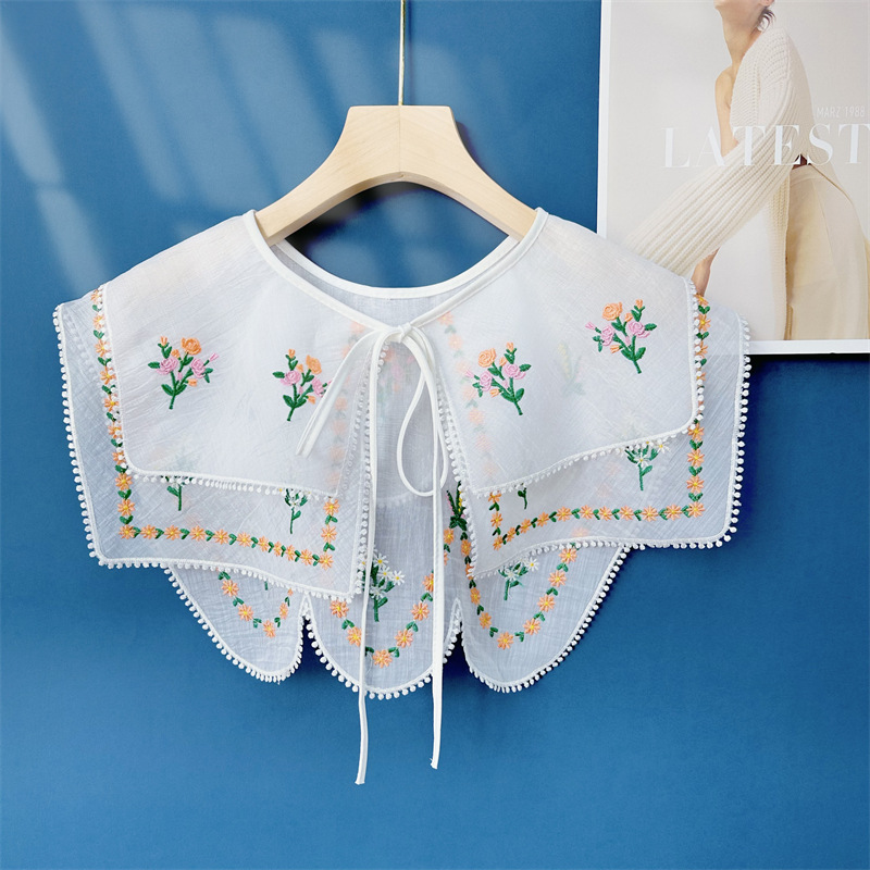 Picture of New double exquisite embroidery black and white apricot tricolor color small flower pastoral shawl bilateral wave wholesale