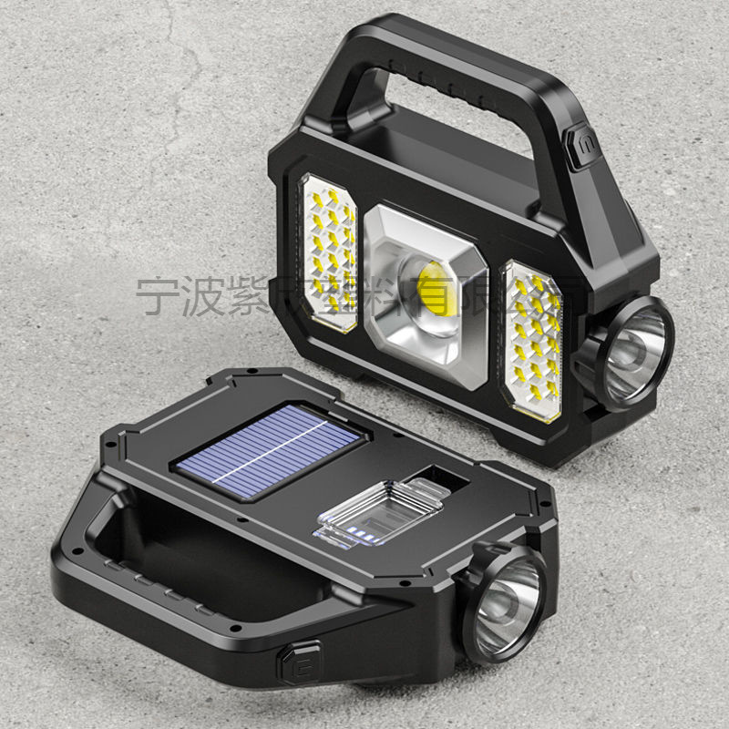 Cross-border multifunctional searchlight outdoor waterproof solar charging treasure strong flashlight cob portable lamp wholesale