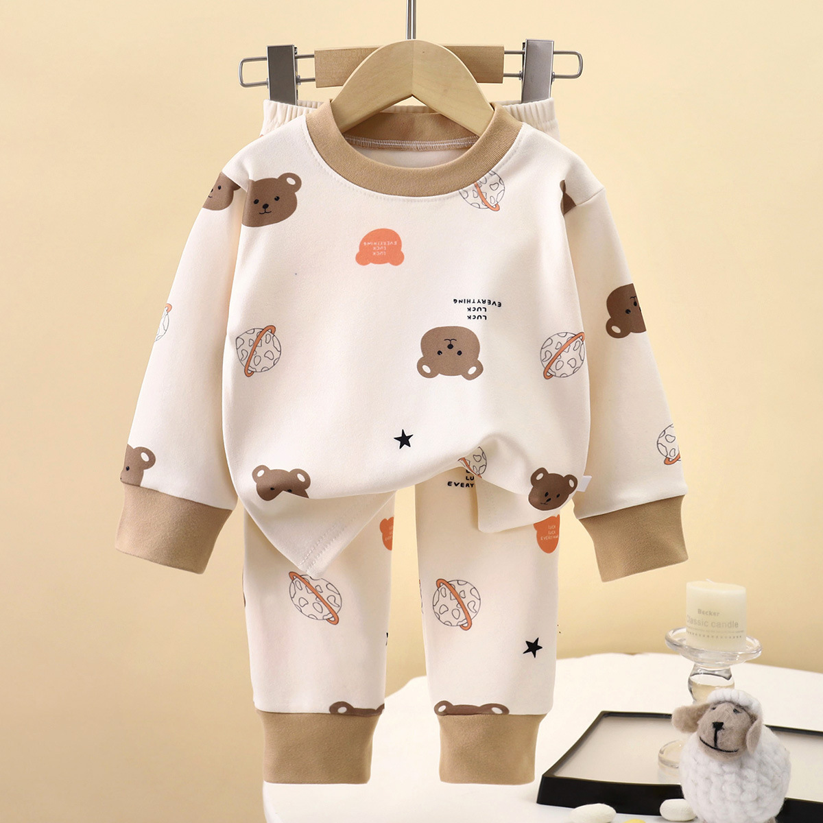 Picture of Children's Underwear suit Double-Sided Fleece Autumn Clothes Autumn Trousers Boys Home Clothes Autumn and Winter Girls' Pajamas Round Neck New